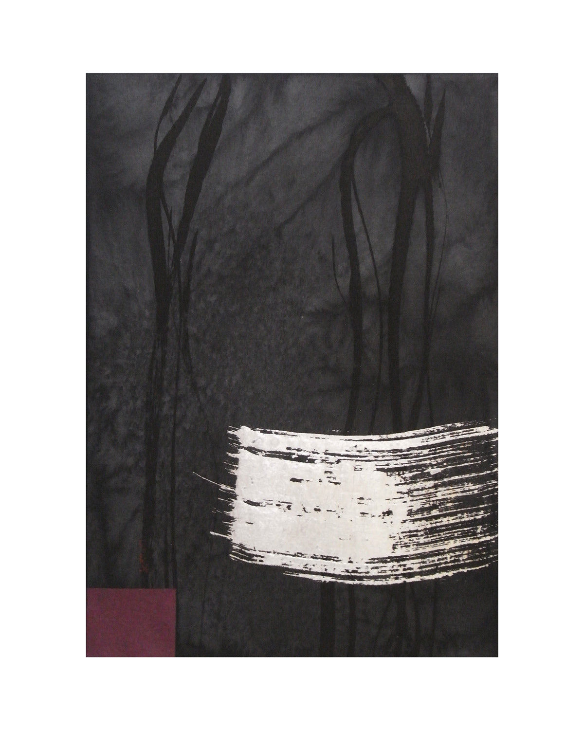 Original art work from the under the moonlight series of Sachiyo Kaneko, poet of the magical ink, shoka, Japanese calligrapher. sumi ink, silver on paper.
