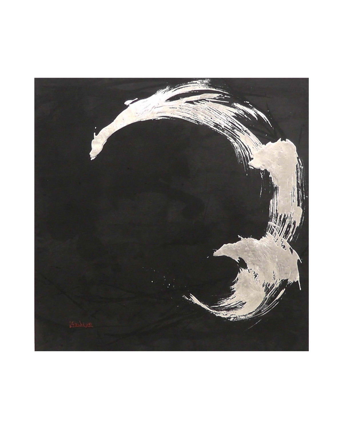 Original art work from the under the moonlight series of Sachiyo Kaneko, poet of the magical ink, shoka, Japanese calligrapher. sumi ink, silver on paper.