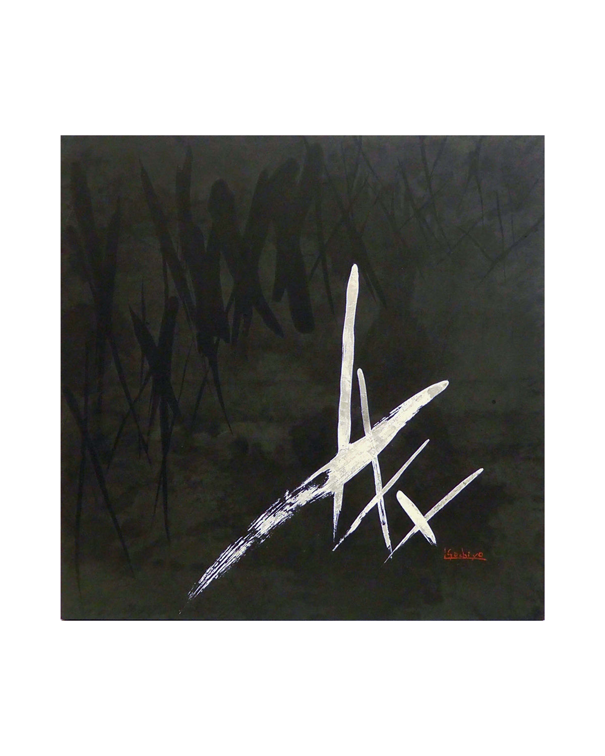 Original art work from the under the moonlight series of Sachiyo Kaneko, poet of the magical ink, shoka, Japanese calligrapher. sumi ink, silver and on paper.