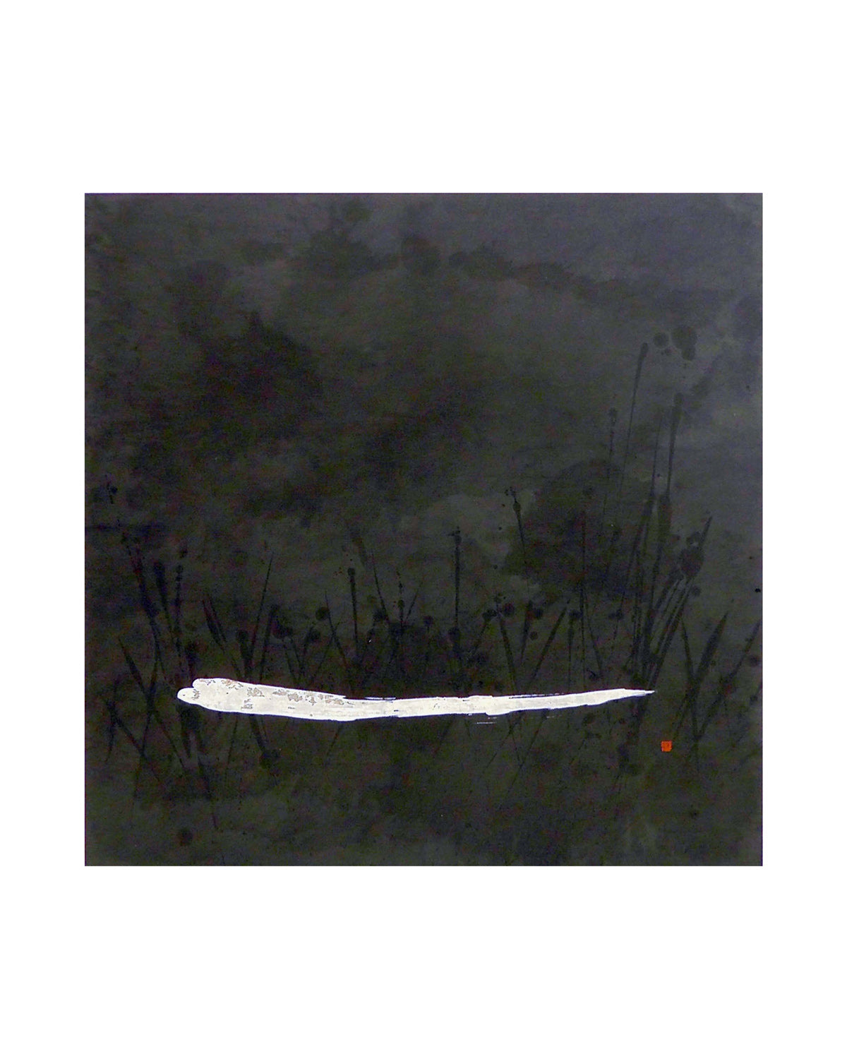 Original art work from the under the moonlight series of Sachiyo Kaneko, poet of the magical ink, shoka, Japanese calligrapher. sumi ink, silver on paper.