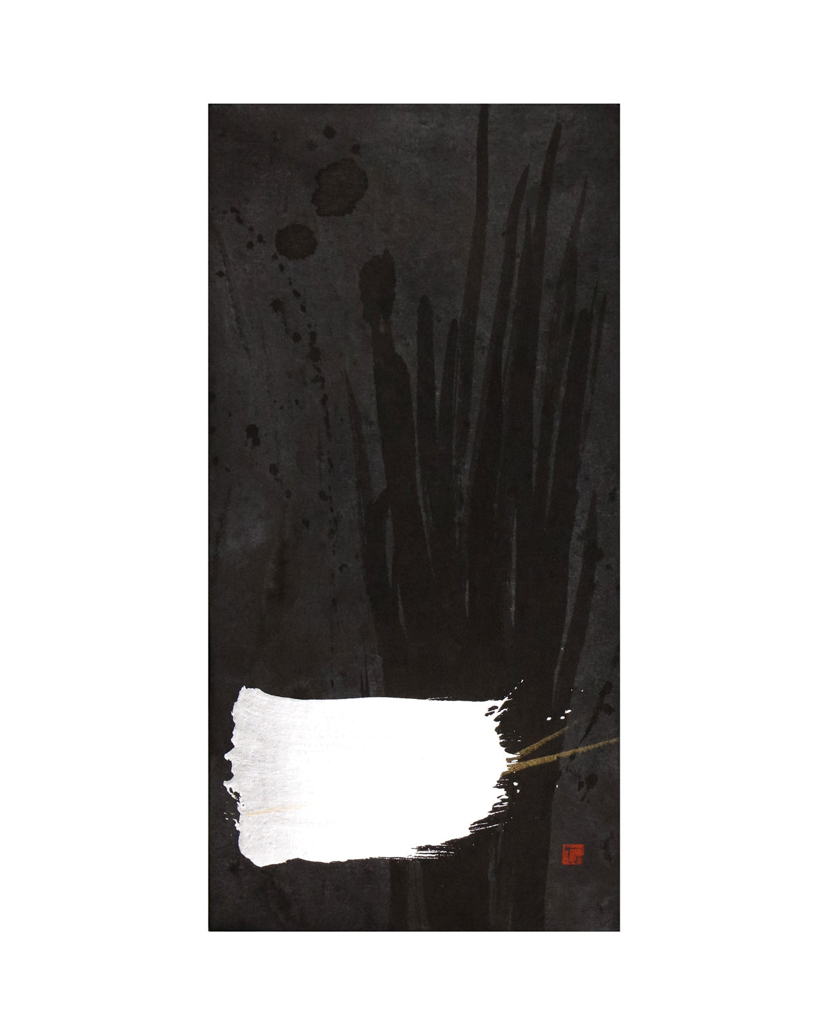 Original art work from the under the moonlight series of Sachiyo Kaneko, poet of the magical ink, shoka, Japanese calligrapher. sumi ink, silver and pure gold on paper.